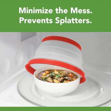 Tovolo Microwave Splatter Cover for Food, Small (Candy Apple Red) - Collapsible & Vented Silicone Sp...