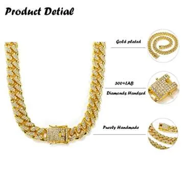 HUITIAN Unisex Cuban Link Chain - Iced-Out Hip Hop Necklace