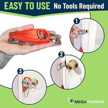 Mega Format Hotel Door Locks for Travelers: Portable Door Locks - Travel Essentials - Hotel Safety Door Lock - Door Latch Lock for Apartment Security & College Dorms - Portable Door Lock for Travel