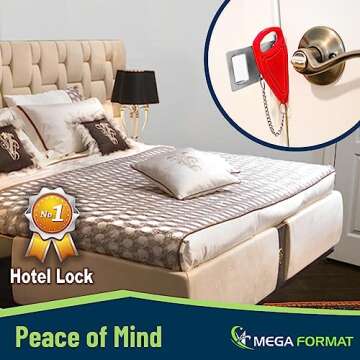 Mega Format Hotel Door Locks for Travelers: Portable Door Locks - Travel Essentials - Hotel Safety Door Lock - Door Latch Lock for Apartment Security & College Dorms - Portable Door Lock for Travel