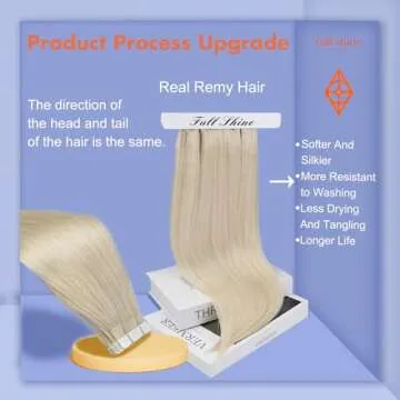 Full Shine Fashion Tape Hair Extensions Real Remy Human Couture Short 12 Inch Color 60 Platinum Blon...