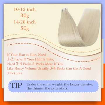 Full Shine Fashion Tape Hair Extensions Real Remy Human Couture Short 12 Inch Color 60 Platinum Blonde in Remy 20 Pieces 30G Thick Ends Piece for Invisible Seamless Human Hair Extensions