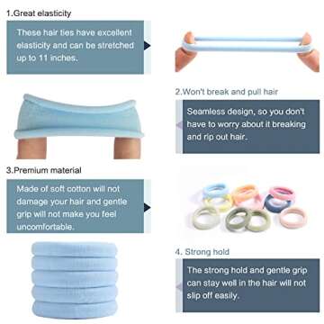 100PCS Elastic Hair Accessories - Seamless Cotton Hair Bands, Soft Ponytail Holders for Thick/Thin Hair, No Damage Morandi Color Elastics for Women and Girls