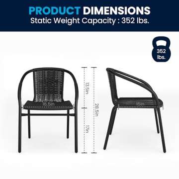 Flash Furniture Modern Rattan Indoor/Outdoor Restaurant Dining Chairs, Stackable Rattan Bistro Chair...