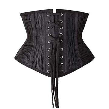 SHAPERX Women Petite Steel Boned Waist Trainer Underbust Corset Short Torso Mesh Body Shaper,SZ1995-Black-XS