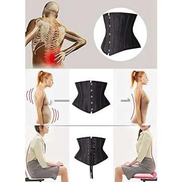 SHAPERX Women Petite Steel Boned Waist Trainer Underbust Corset Short Torso Mesh Body Shaper,SZ1995-Black-XS