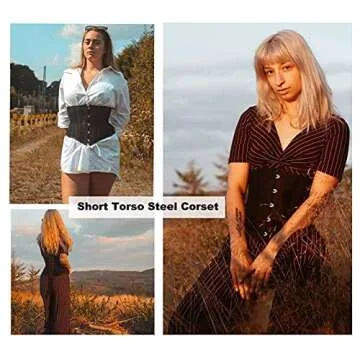 SHAPERX Women Petite Steel Boned Waist Trainer Underbust Corset Short Torso Mesh Body Shaper,SZ1995-Black-XS