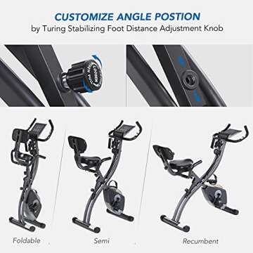 Exercise Bike 3-in-1 Folding Stationary Bike Recumbent Exercise Bike Seated Portable with Adjustable Arm Resistance Bands/LCD Monitor and Pulse Grip Outdoor Indoor