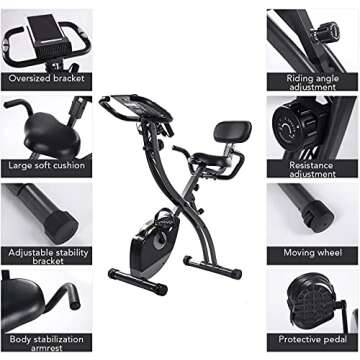 Exercise Bike 3-in-1 Folding Stationary Bike Recumbent Exercise Bike Seated Portable with Adjustable Arm Resistance Bands/LCD Monitor and Pulse Grip Outdoor Indoor