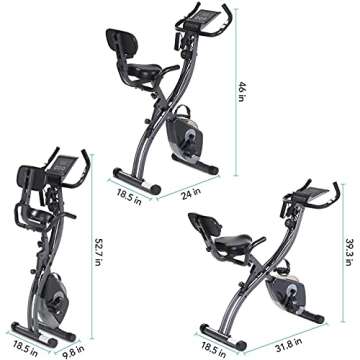 Exercise Bike 3-in-1 Folding Stationary Bike Recumbent Exercise Bike Seated Portable with Adjustable Arm Resistance Bands/LCD Monitor and Pulse Grip Outdoor Indoor