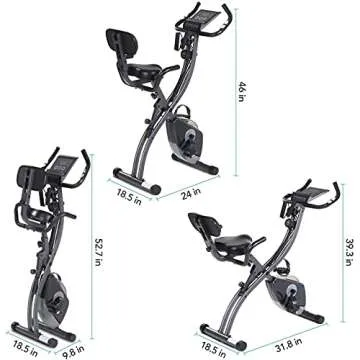 Exercise Bike 3-in-1 Folding Stationary Bike Recumbent Exercise Bike Seated Portable with Adjustable Arm Resistance Bands/LCD Monitor and Pulse Grip Outdoor Indoor