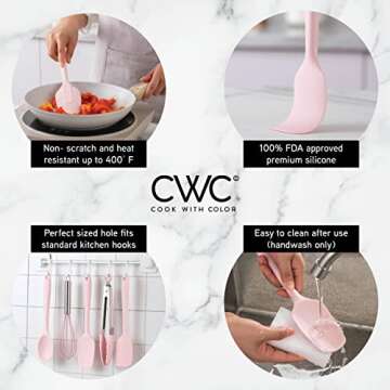 COOK WITH COLOR Silicone Cooking Utensils, Kitchen Utensil Set, Easy to Clean Silicone Kitchen Utens...