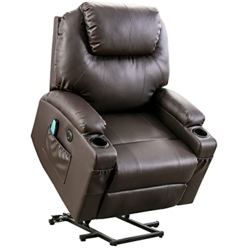 Oyerol Power Lift Recliner Chair with Heat and Vibration Massage for Elderly, Leather Electric Recli...