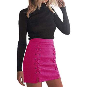 Katiewens Women's High Waist Faux Suede Mini Skirt