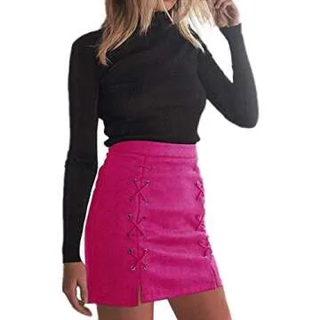 Katiewens Women's High Waist Faux Suede Mini Skirt