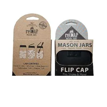reCAP Mason Jars Lid FLIP Cap | Regular Mouth | Black 4 Pack
