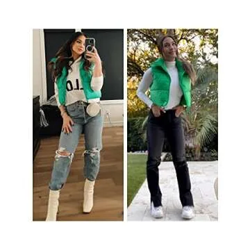 UANEO Cropped Puffer Vest Women Zip Up Stand Collar