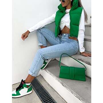 UANEO Cropped Puffer Vest Women Zip Up Stand Collar