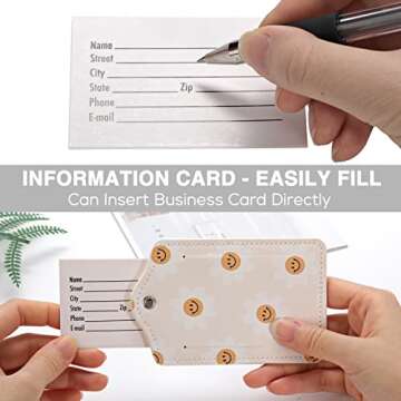 2 PCS Cute Sunflower Flowers PU Leather Luggage Tag for Suitcase Identifiers Privacy Name Address Label Card Tags with Stainless Steel Loop Women Men Travel Luggage Accessories