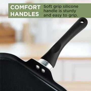 Ecolution Artistry Nonstick Square Griddle, Easy To Clean, Comfortable Handle, Even Heating, Dishwasher Safe Pots and Pans, 11-Inch, Black