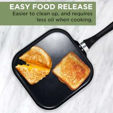 Ecolution Artistry Nonstick Square Griddle, Easy To Clean, Comfortable Handle, Even Heating, Dishwasher Safe Pots and Pans, 11-Inch, Black
