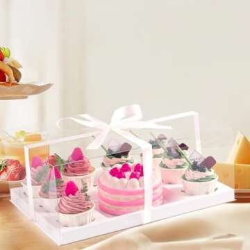 JCD 3 Pcs Bento Clear Boxes 1 mini Cake and 8 Cupcakes Box Cake Cupcake Combo Box Rectangle Cupcake Holder for Treats, Dessert Boxes, Muffins(1+8/3Pcs)