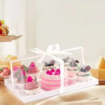 JCD 3 Pcs Bento Clear Boxes 1 mini Cake and 8 Cupcakes Box Cake Cupcake Combo Box Rectangle Cupcake Holder for Treats, Dessert Boxes, Muffins(1+8/3Pcs)