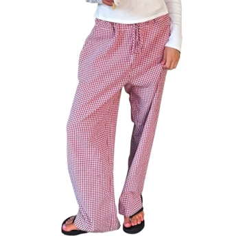 Mxiqqpltky Pajama Pants Women Y2k Striped Elastic High Waist Straight Wide Leg Lounge Pj Pants Soft ...