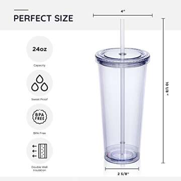 Zephyr Canyon 24oz Double Wall Plastic Tumblers with Lids and Straws | Large Classic Travel Tumbler ...