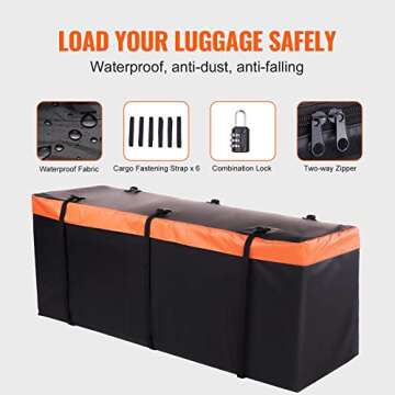 VEVOR 60x24x6 in Hitch Mount Cargo Carrier, 500lb Capacity Folding Trailer Hitch Cargo Basket & Waterproof Cargo Bag, Luggage Carrier Rack Fits 2" Hitch Receiver with Cargo Net for SUV Truck Pickup