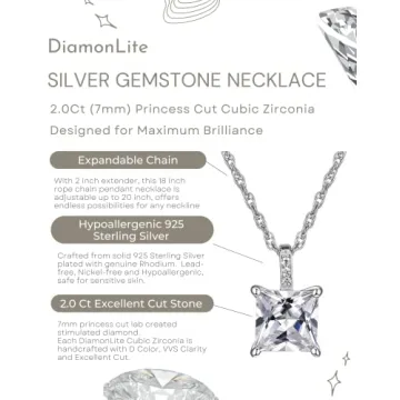 Stunning DIAMONLITE Princess Cut CZ Necklace for Women