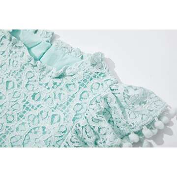 Niyage Toddler Girls Elegant Lace Pom Pom Flutter Sleeve Party Princess Dress Light Green 140