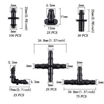 280 Pcs Barbed Connectors Irrigation Fittings Kit,Drip Irrigation Barbed Connectors 1/4''Tubing Fittings Kit for Flower Pot Garden Lawn(Straight Barbs,Single Barbs,Tees,Elbows,End Plug,4-Way Coupling)