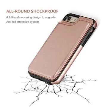 ONETOP for iPhone SE(2022) iPhone SE(2020) iPhone 7/8 Wallet Case with Card Holder, Premium PU Leather Kickstand Card Slots, Double Magnetic Clasp and Durable Shockproof Cover 4.7 Inch(Rose Gold)