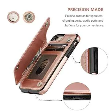 ONETOP for iPhone SE(2022) iPhone SE(2020) iPhone 7/8 Wallet Case with Card Holder, Premium PU Leather Kickstand Card Slots, Double Magnetic Clasp and Durable Shockproof Cover 4.7 Inch(Rose Gold)