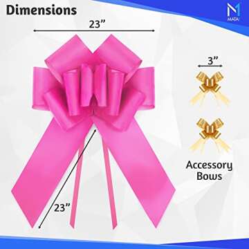 Mata1-USA - Huge Car Bow - Pink, 23 Inch - Big Gift Wrapping Bow for Large Gift Decoration - Giant Size for Indoor & Outdoor Use - 12 Loops & 2 Stickers - No Magnets that Scratch