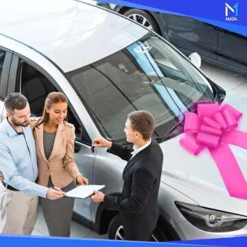 Mata1-USA - Huge Car Bow - Pink, 23 Inch - Big Gift Wrapping Bow for Large Gift Decoration - Giant Size for Indoor & Outdoor Use - 12 Loops & 2 Stickers - No Magnets that Scratch