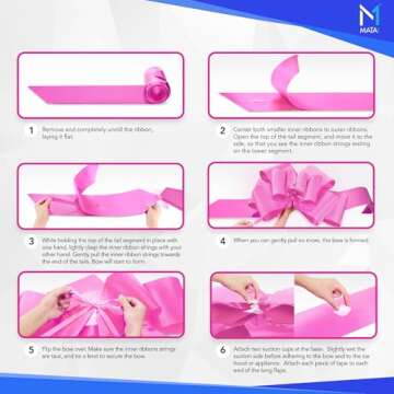 Mata1-USA - Huge Car Bow - Pink, 23 Inch - Big Gift Wrapping Bow for Large Gift Decoration - Giant Size for Indoor & Outdoor Use - 12 Loops & 2 Stickers - No Magnets that Scratch