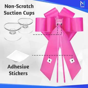 Mata1-USA - Huge Car Bow - Pink, 23 Inch - Big Gift Wrapping Bow for Large Gift Decoration - Giant Size for Indoor & Outdoor Use - 12 Loops & 2 Stickers - No Magnets that Scratch