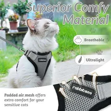rabbitgoo Cat Harness and Leash for Walking, Escape Proof Soft Adjustable Vest Harnesses for Cats, Easy Control Breathable Reflective Strips Jacket, Grey, XS