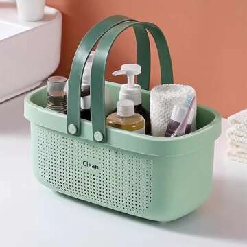 Green Shower Caddy Basket Plastic Storage Basket with Handles Storage Bins Shower Storage Organizer ...