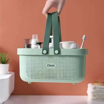 Green Shower Caddy Basket Plastic Storage Basket with Handles Storage Bins Shower Storage Organizer for Bathroom, College Dorm, Kitchen, Bedroom, Gym