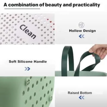 Green Shower Caddy Basket Plastic Storage Basket with Handles Storage Bins Shower Storage Organizer for Bathroom, College Dorm, Kitchen, Bedroom, Gym