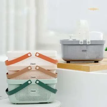 Green Shower Caddy Basket Plastic Storage Basket with Handles Storage Bins Shower Storage Organizer for Bathroom, College Dorm, Kitchen, Bedroom, Gym