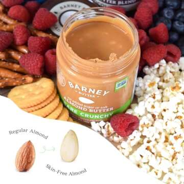 Barney Butter Almond Butter, Bare Crunchy, 10 Ounce Jar, No Added Sugar or Salt, Skin-Free Almonds, ...