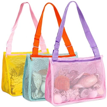 DAIKOYE Beach Toy Mesh Kids Shell Collecting Bags 3 Pack