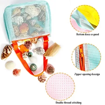 DAIKOYE Beach Toy Mesh Kids Shell Collecting Bags 3 Pack