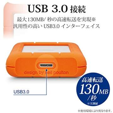 LaCie Rugged Mini, 5T,B USB 3.0 Portable 2.5 inch External Hard Drive for PC and Mac, Orange/Grey, with Rescue Services (STJJ5000400)