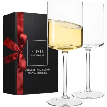 ELIXIR GLASSWARE Wine Glasses Set of 2-14oz - Square Wine Glasses, Large Red Wine or White Wine Glas...
