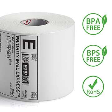 OFFNOVA Thermal Direct Labels, Pack of 500 Roll 4"x6" Shipping Labels with Perforation, Compatible with Rollo and Zebra, Permanent Adhesive, Commercial Grade